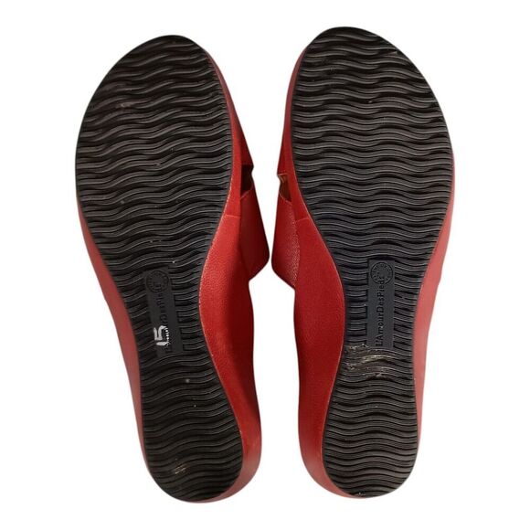 L'Amour Des Pieds Cheyne Slide Wedge Sandal Shoe Red Leather Gold Women's 8.5 M - Picture 10 of 10